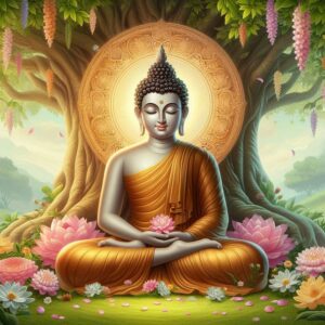 Statue of Lord Buddha in a peaceful meditation pose