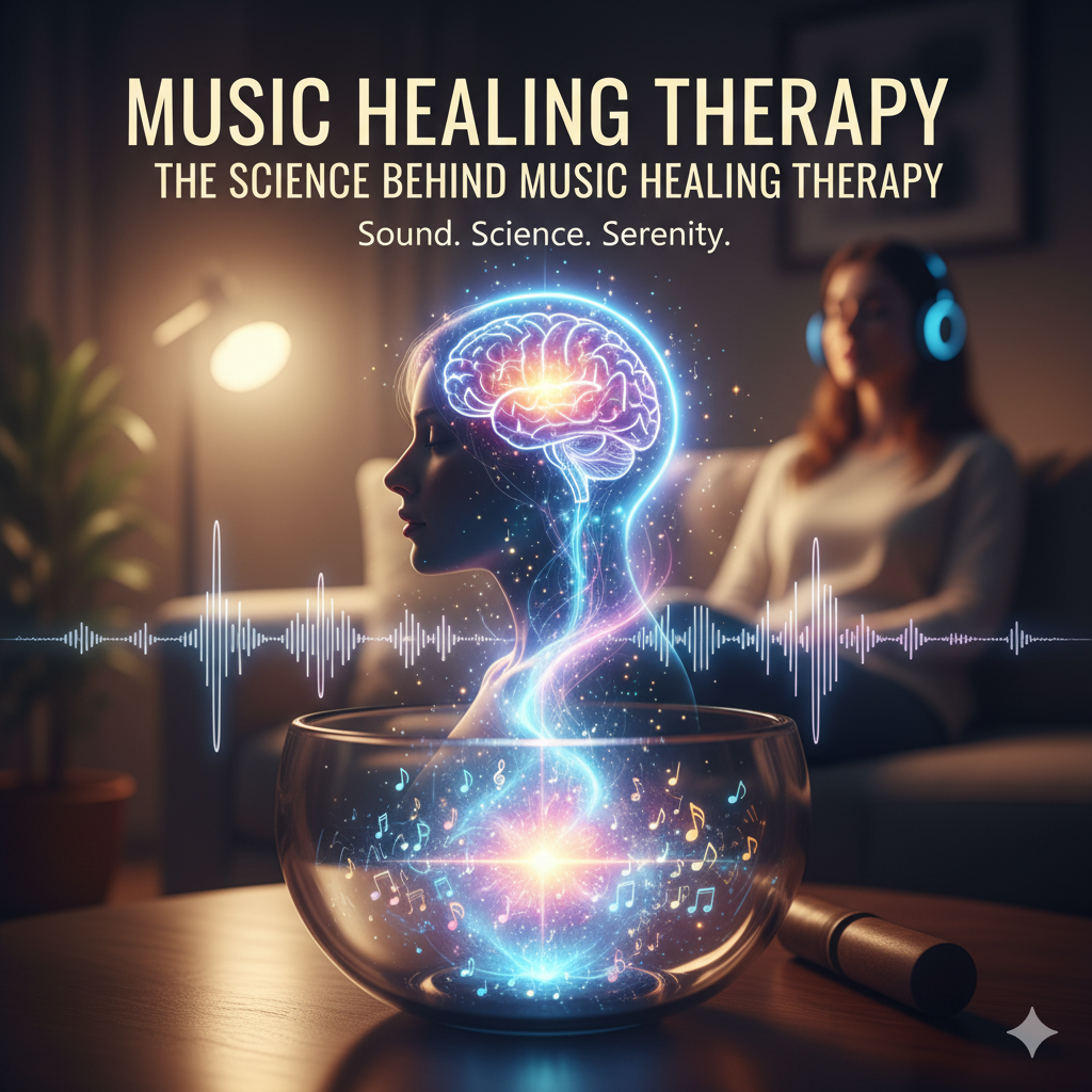 Person experiencing relaxation through music healing therapy for stress relief